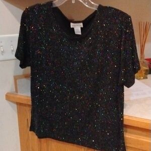 Dana Taylor Black sparkling top, made in Mexico, size Large
